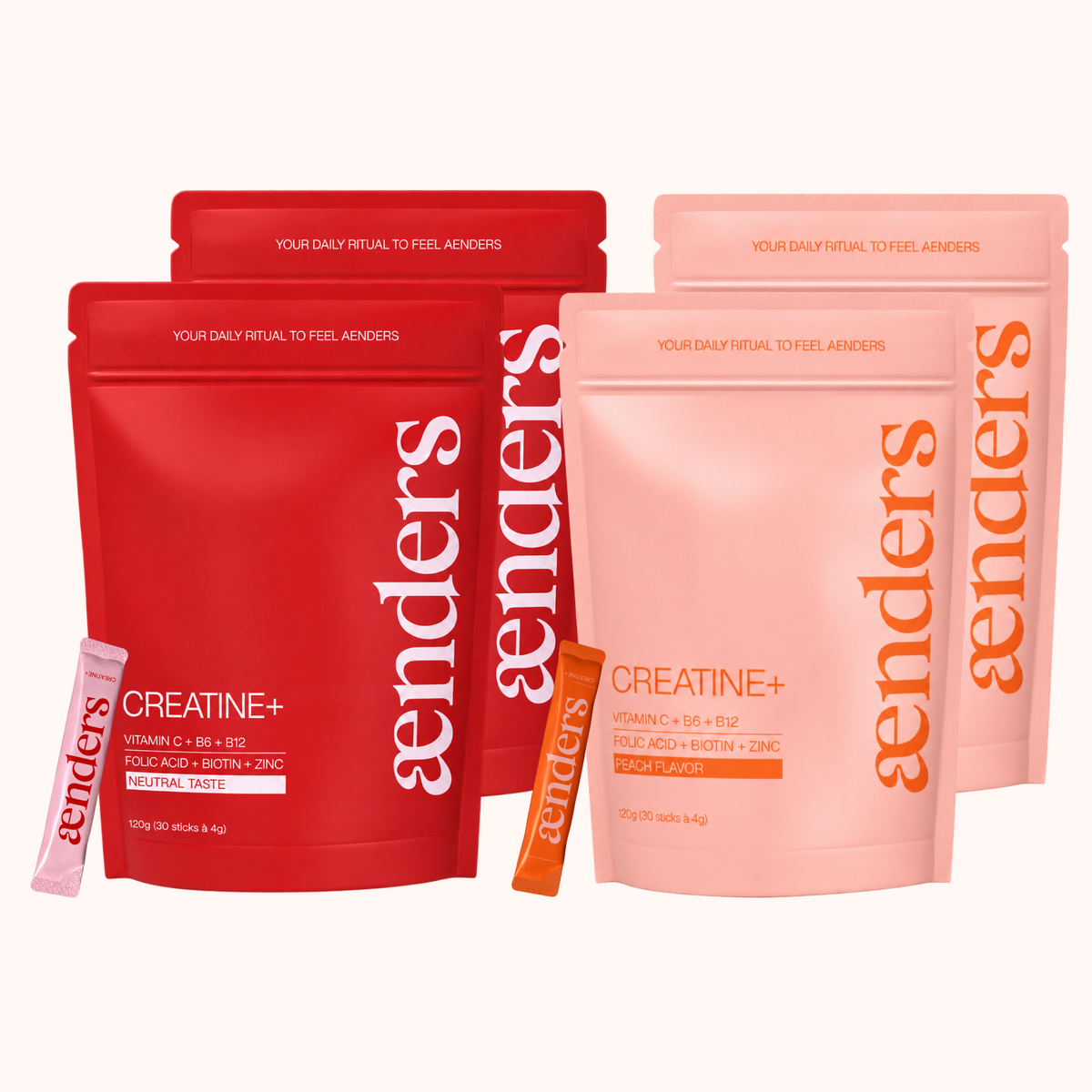 Creatine+ Kreatin-Sticks: Neutral + Peach Spar-Set