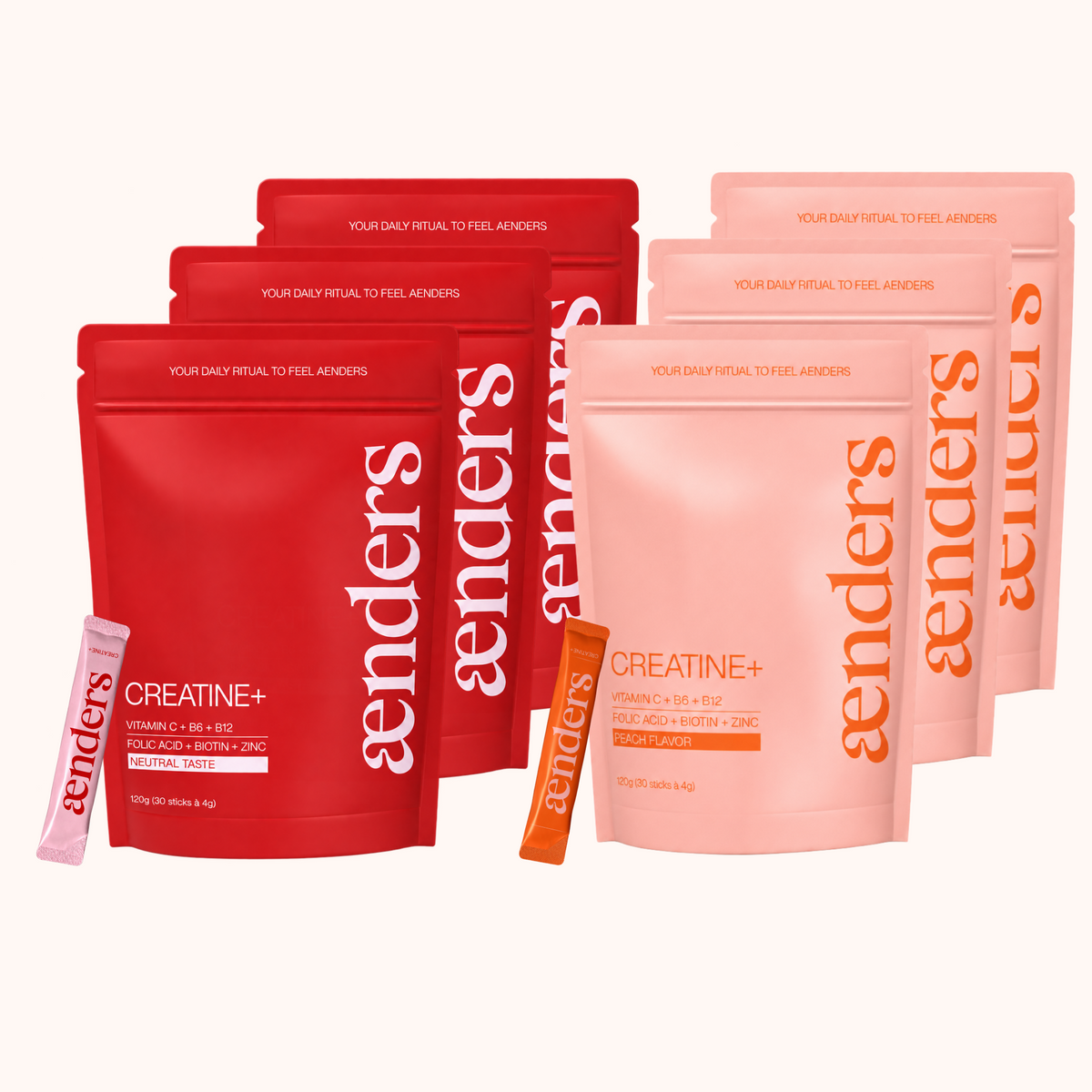 Creatine+ Kreatin-Sticks: Neutral + Peach Spar-Set