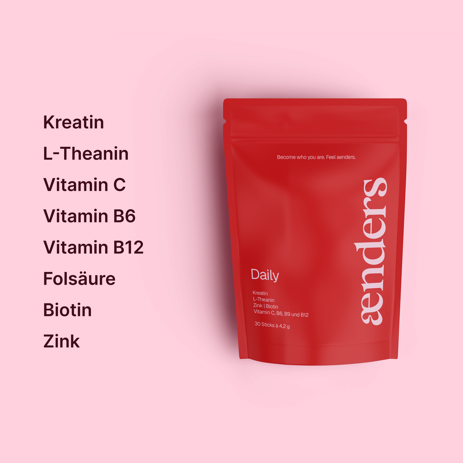 Inhaltsstoffe aenders Daily: Kreatin, Vitamin B6, B12, Zink und Biotin