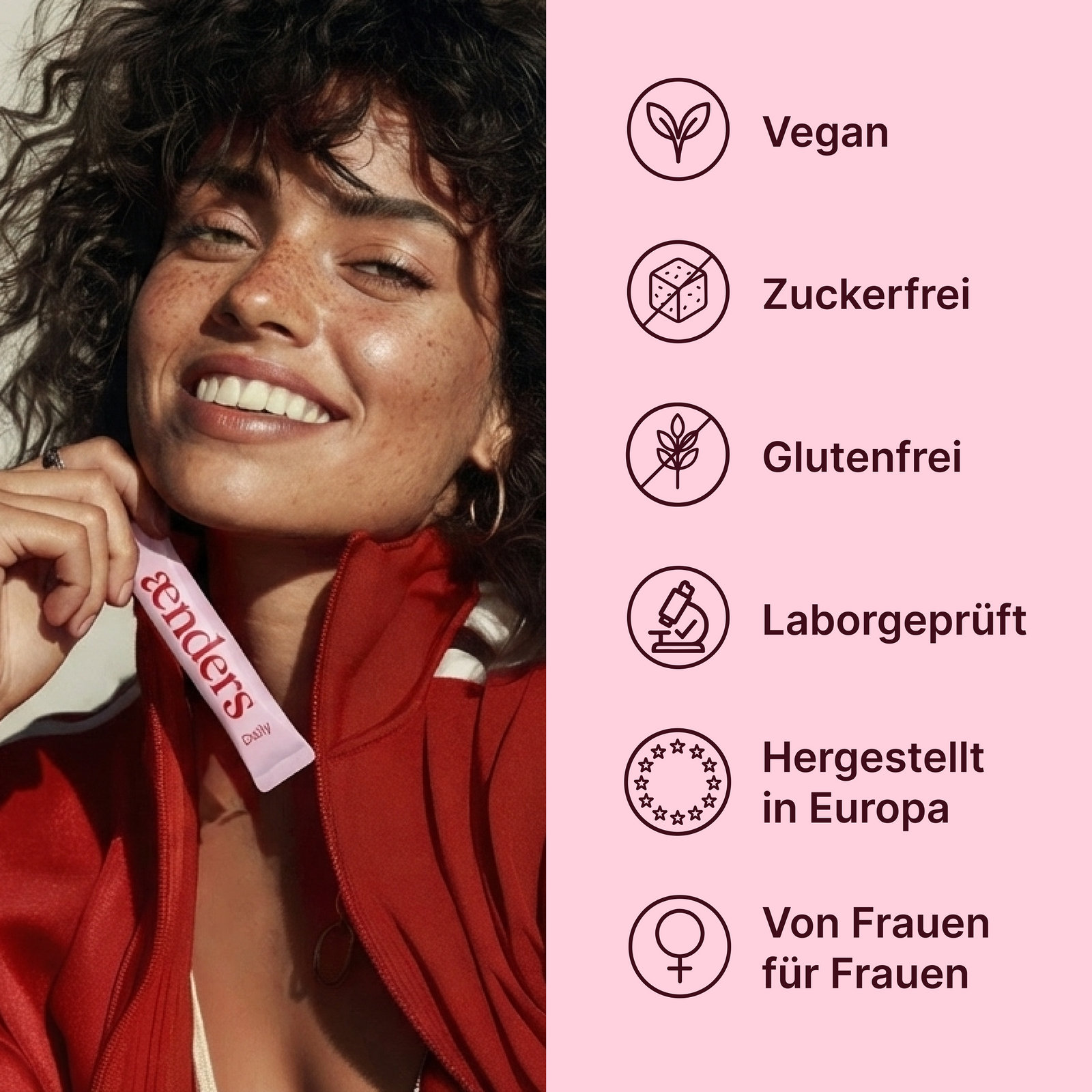 Vorteile von aenders Daily: Vegan, zuckerfrei und laborgeprüft